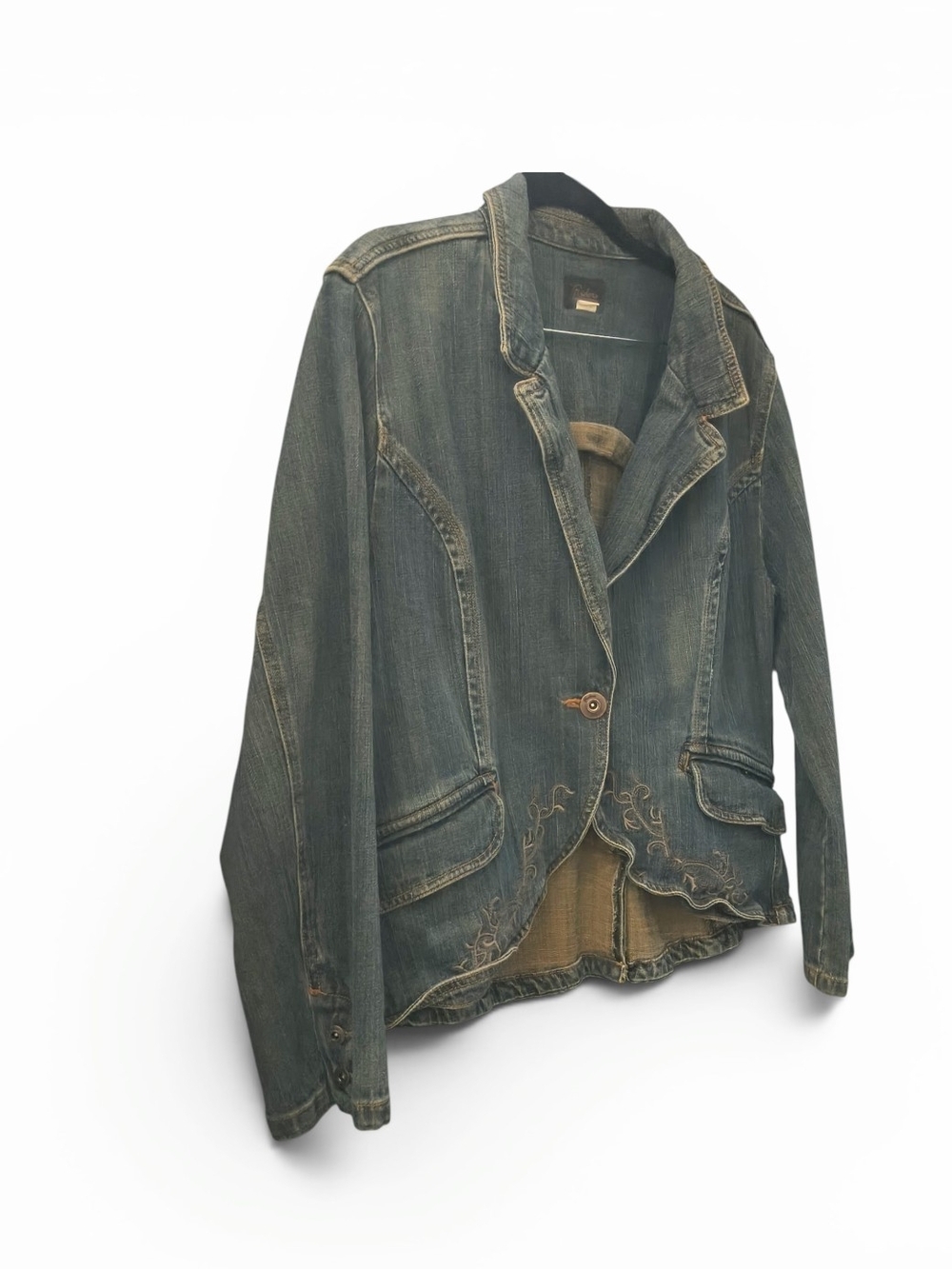 Riders Copper Collection XL Embroidered Denim Blazer Jacket Y2K Western Boho Vtg - Picture 3 of 9